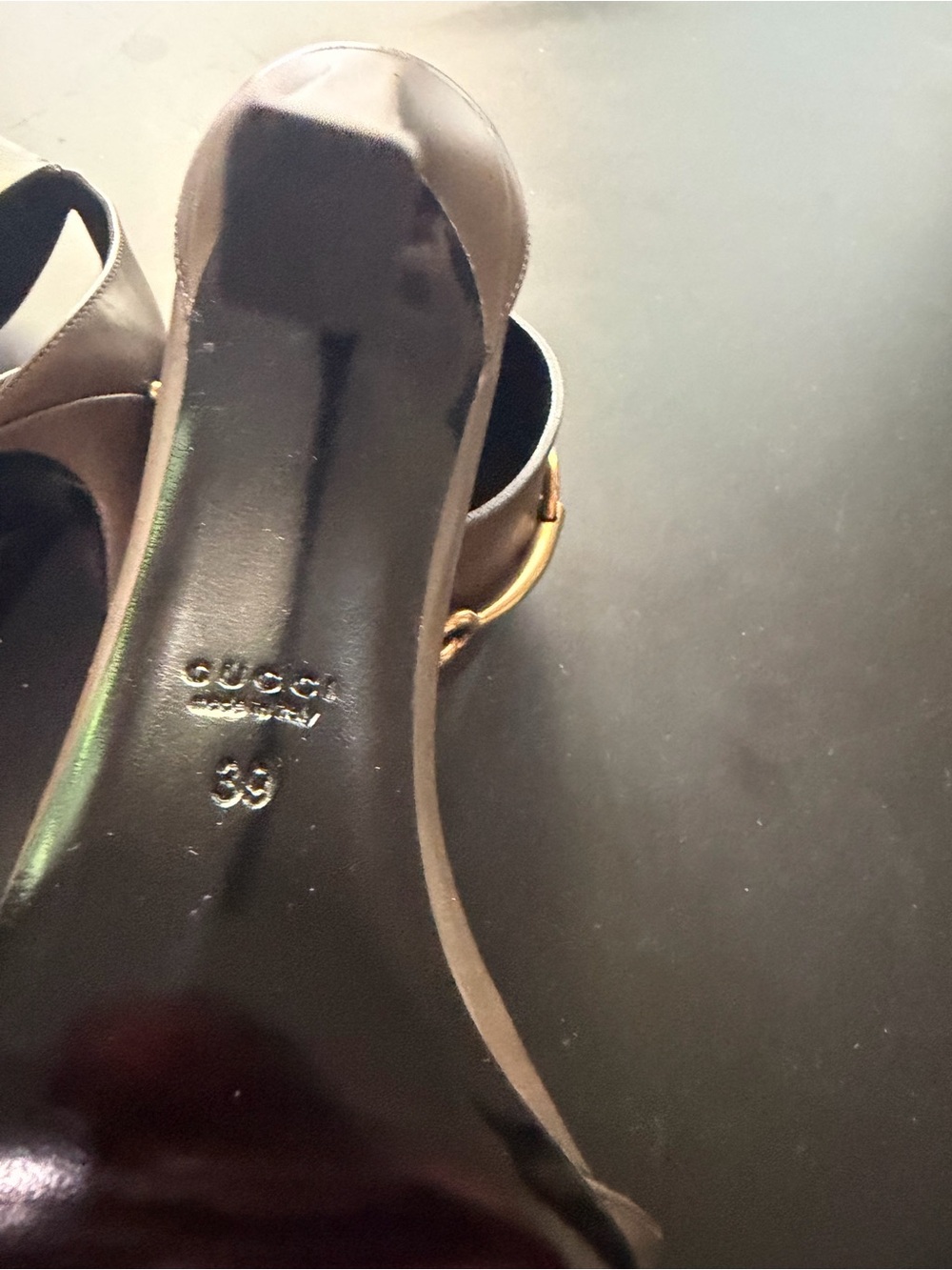 Gucci Taupe Leather Pointed Toe Ankle-Strap Stiletto Heels - Picture 8 of 11
